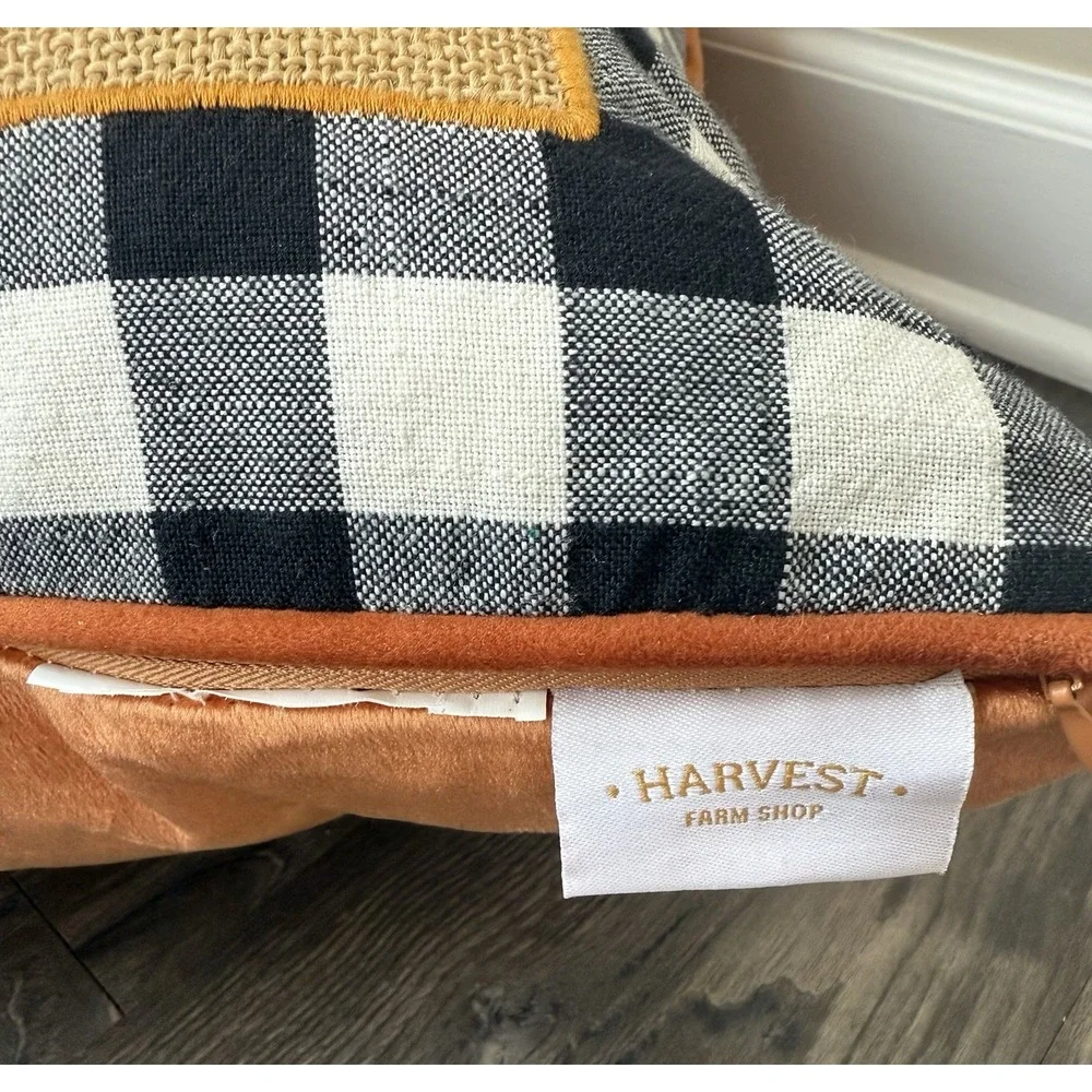 HFS Home Pumpkin Fall Harvest Plaid Down Feather Pillow Orange Velvet‎ 20x20